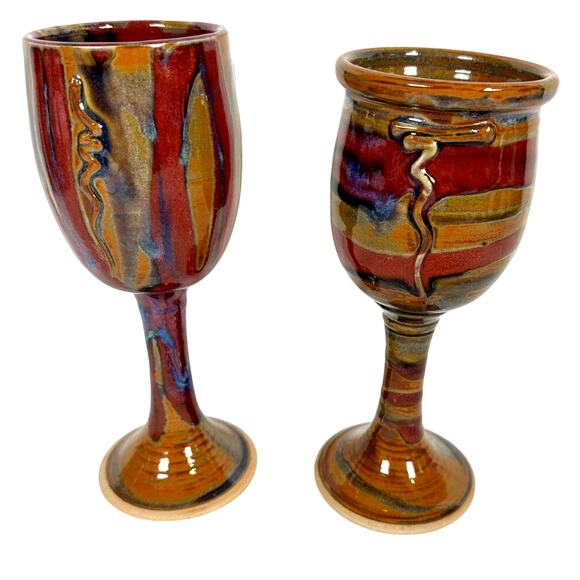 Kurt Glover Pottery 8" Sandia Unique Wine Goblets-Set of 2 - Picture 1 of 9